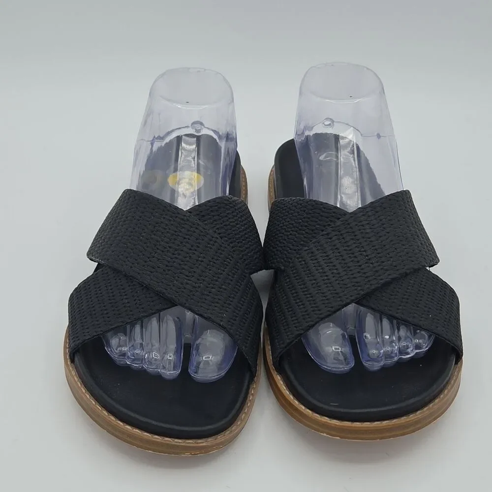 Joie Nell Black Woven Criss Cross Slide Sandals Comfort Cushion Flats Sz 9